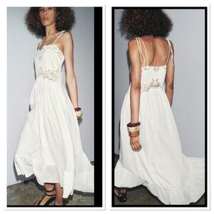 Zara White Lace Appliqué Embroidered Midi Dress Sz:M White